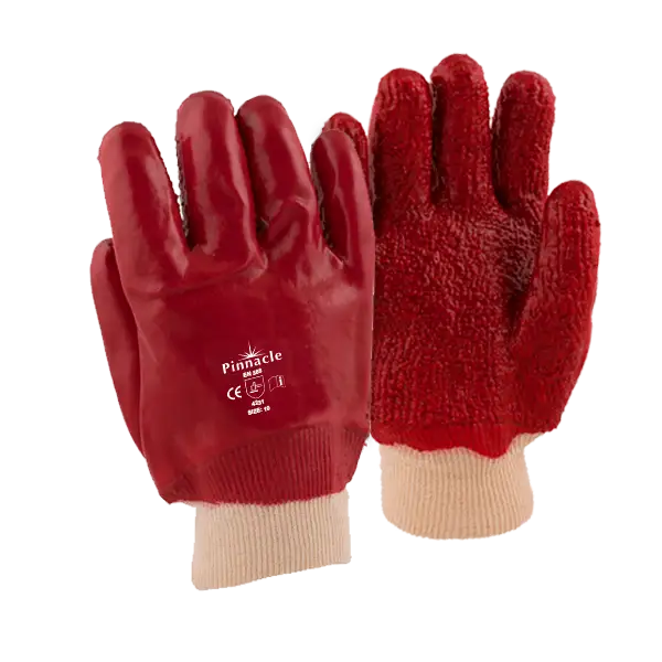 PVC Red Rough Palm Heavy Duty Glove Knit Wrist