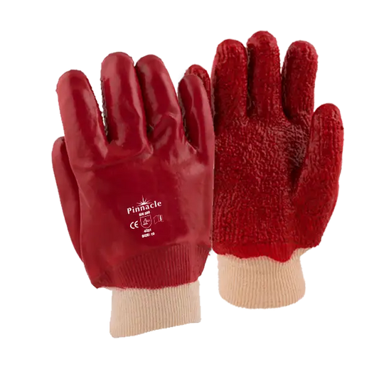 Retail Pack PVC Red Glove Knit Wrist Rough Palm