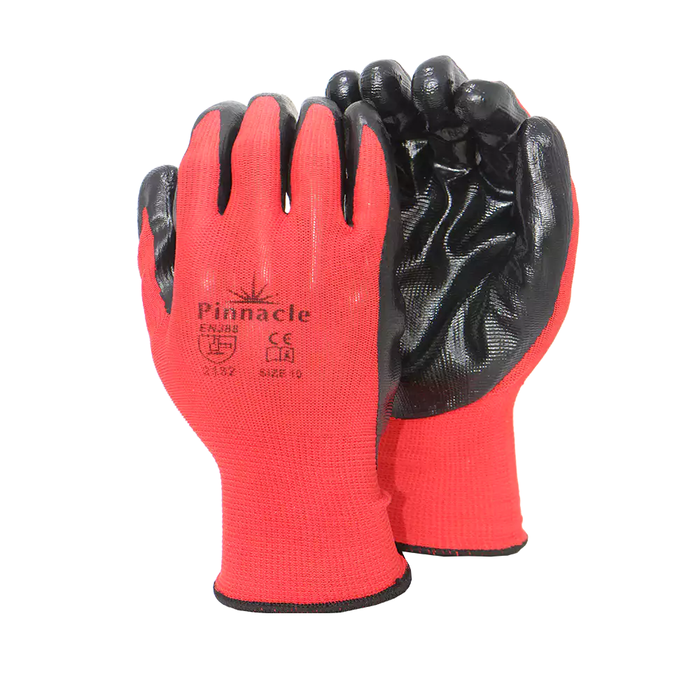 Sp - flex Smooth 13g Red Nylon Shell, Black Nitrile, Smooth Palm Coat Glove