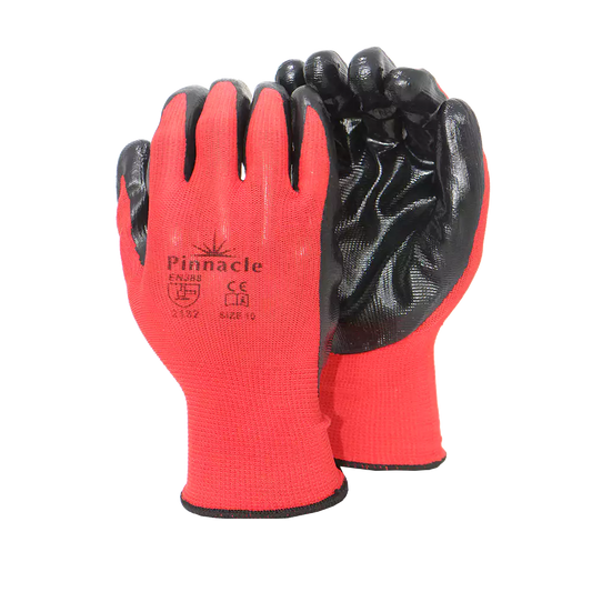 Sp - flex Smooth 13g Red Nylon Shell, Black Nitrile, Smooth Palm Coat Glove
