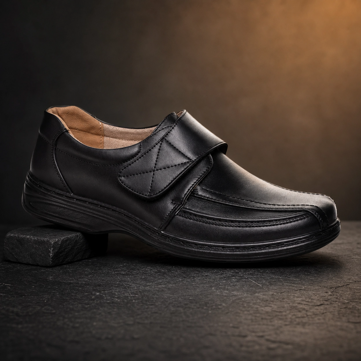 Easy-Fit Men's Tan Formal Shoes with Velcro Closure
