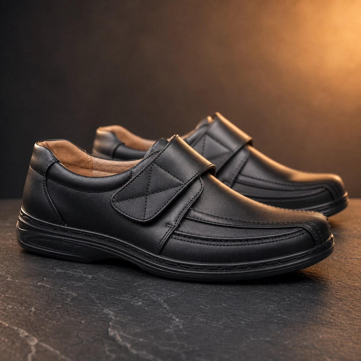 Easy-Fit Men's Tan Formal Shoes with Velcro Closure