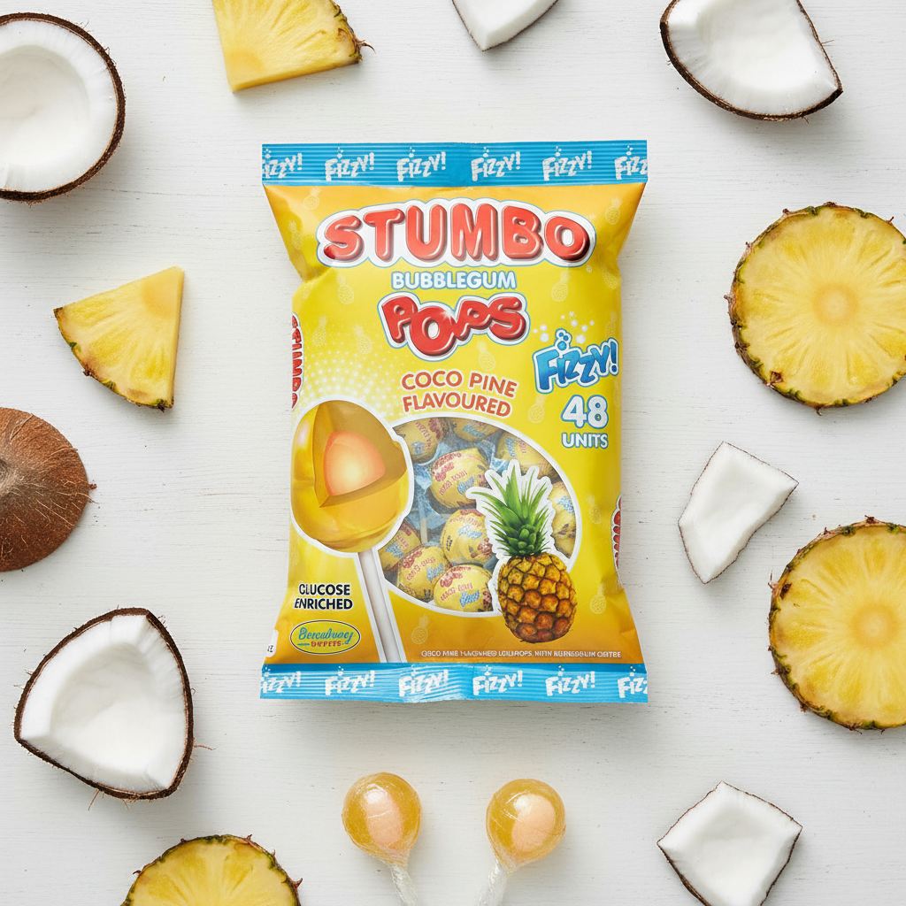 Stumbo Max Coco Pine Lollipops - Tropical Coconut Pineapple (48ct Bulk Bag)