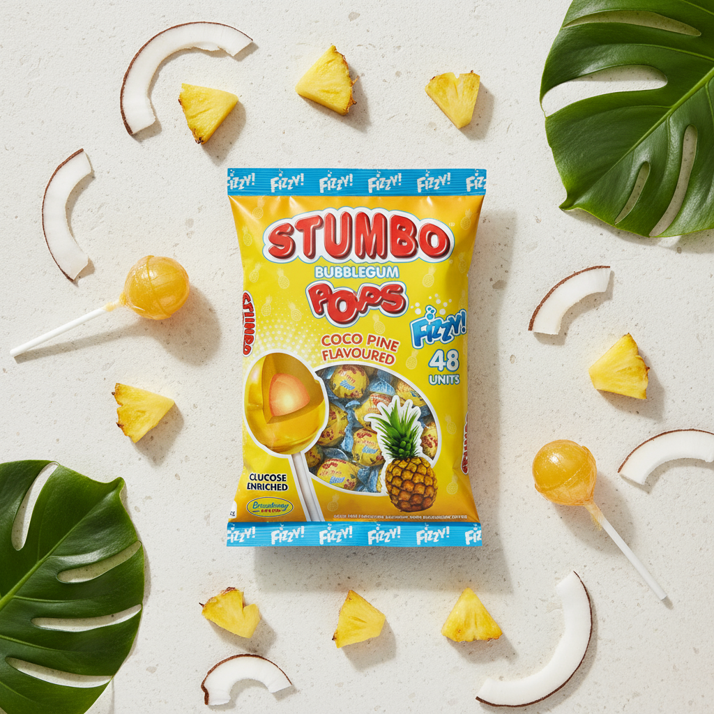 Stumbo Max Coco Pine Lollipops - Tropical Coconut Pineapple (48ct Bulk Bag)