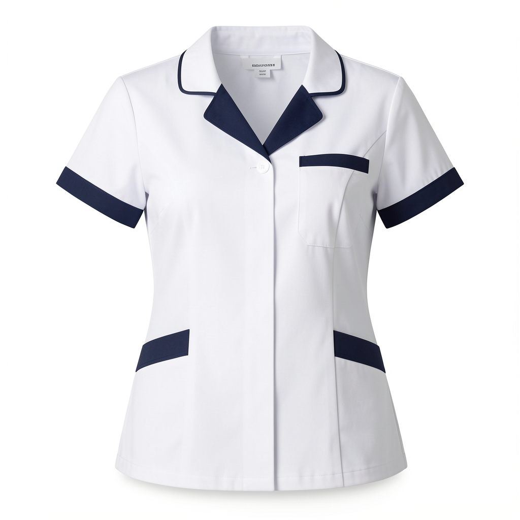 Periwinkle Square Neck Nurses Blouses With Navy Accents